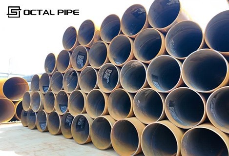 API 5L X52 X60 X65 grade SSAW pipes stacking display API 5L X52 X60 X65 grade SSAW pipes stacking display